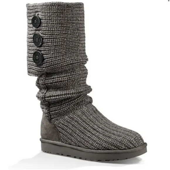 Ugg Women's Gray Cardy Classic Knit Button Boots Sz 8 Excellent Condition - Picture 1 of 4